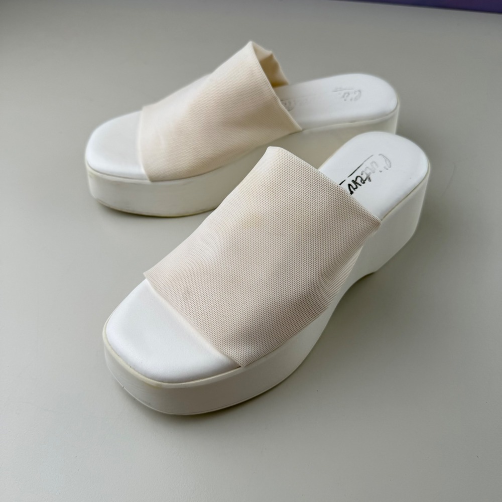 L'Intervalle Platform Slide Sandals Mesh Wedge 90s Y2K Minimalist Cream Size 38